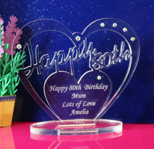 Personalised 80th Birthday  Heart Gift with message -  Free Standing Keepsake