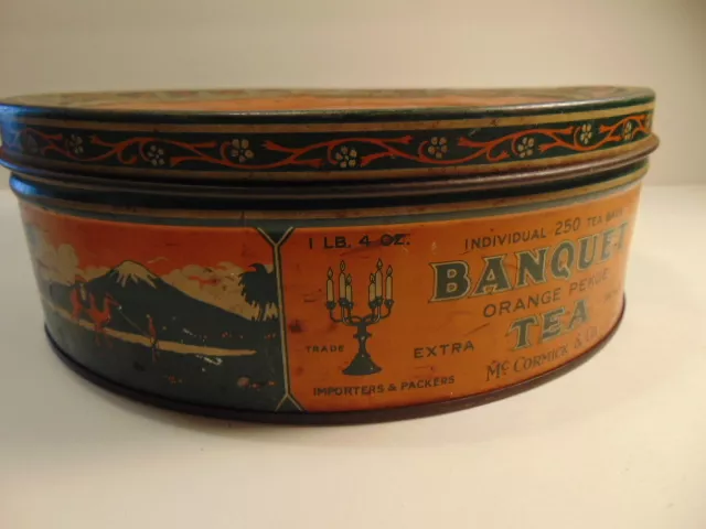 Vintage McCormick & Co Banquet Orange PekoeTea  tin can (empty)
