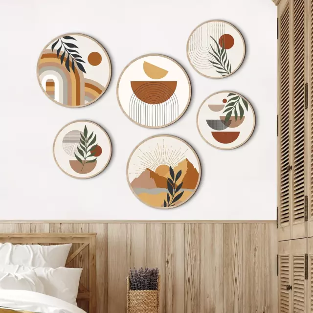 6Pcs Boho Wall Art Decor Wooden Wall Decoration for Living Room Farmhouse round