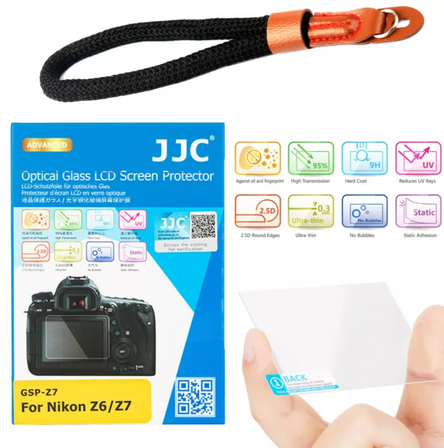 JJC 2.5D Optical Glass LCD Protector Cotton Hand Strap for Nikon Z5 Z6 Z7 Z6 II