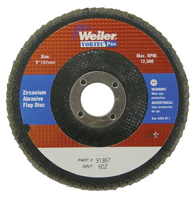 5" Vortec Pro Abrasive Flap Disc, Angled, Phenolic Back Weiler WEILER 31357