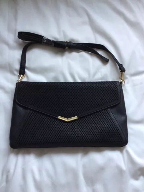 Super “Matalan” Black Faux Leather Medium Shoulder/Clutch Bag- NEW Without Tags