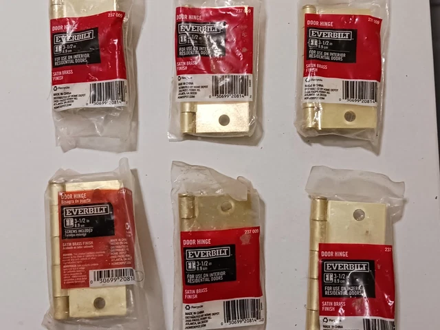 Lot of 6 -Everbilt 3-1/2 in. Satin Brass Finish Square Corner Door Hinge 237 009