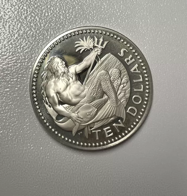 1974 Ten Dollar Silver Barbados PROOF Franklin Mint