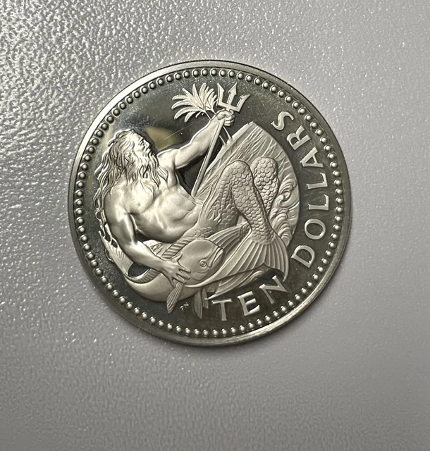 1974 Ten Dollar Silver Barbados PROOF Franklin Mint