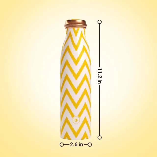 Pure Copper Water Bottle 1 Litre | Yellow Zigzag Print Light Weight & Leakproof