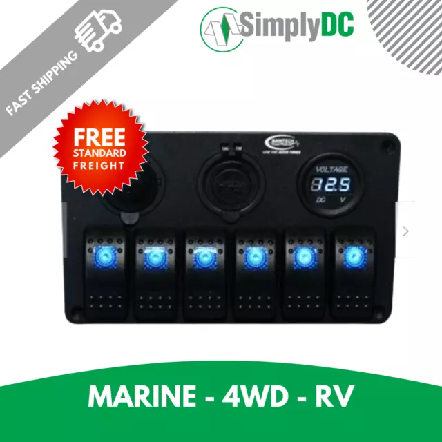 Power Distribution 6 Rocker Switch Panel USB Cigarette Outlets Caravan Boat 4WD