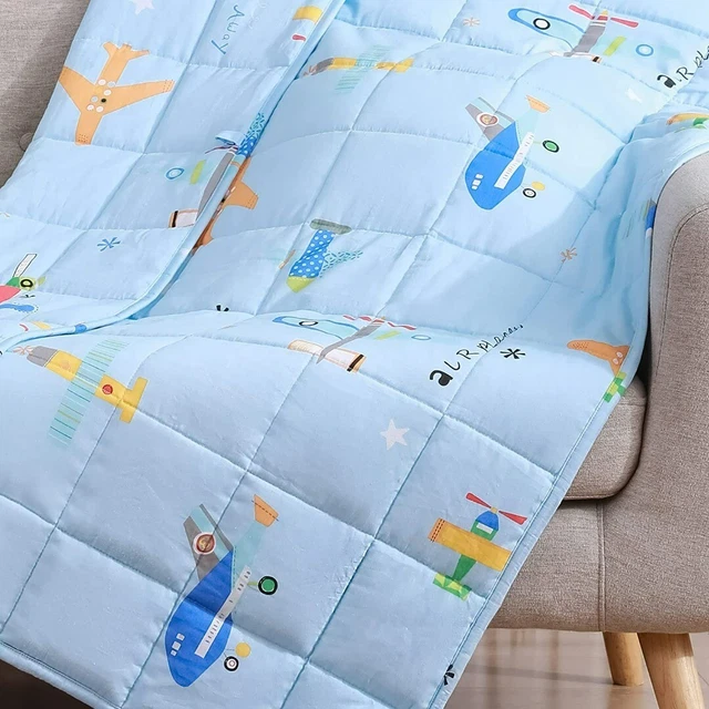 Manta con peso para niños manta suave y pesada azul avión.