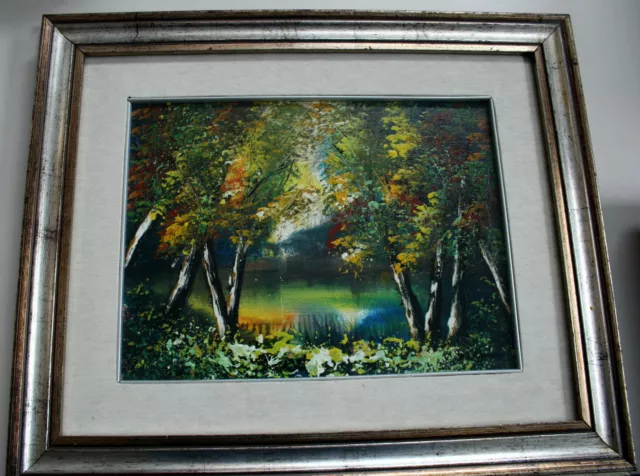 ♥ Pecoraro Antonino Opera Unica Olio Su Tela Anni 70 Sottobosco Con Lago 2