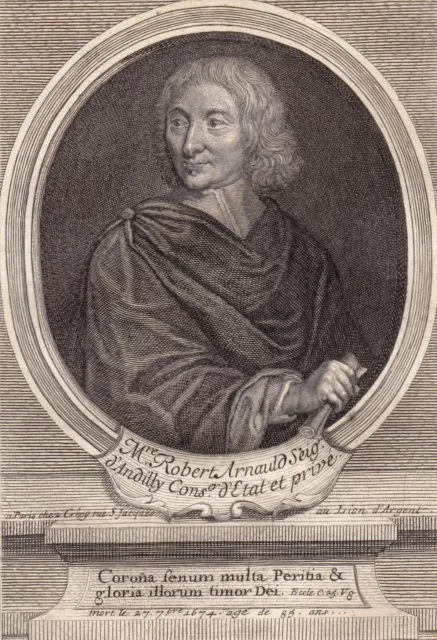 Portrait XVIIIe Robert Arnauld D'Andilly Conseiller D'Etat Poète Jansénisme 1750