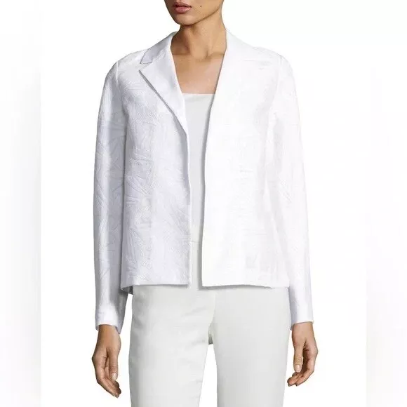 Lafayette 148 Milena Jacquard White Silk Blend Open Front Blazer Sz S NWT $598