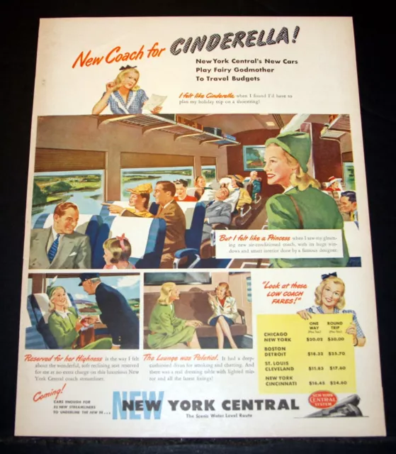 1946 Old Magazine Print Ad, The "New" New York Central, A Coach For Cinderella!