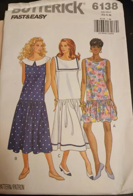 New BUTTERICK #6138 - sewing pattern Misses/petite summer drop waist dress uncut