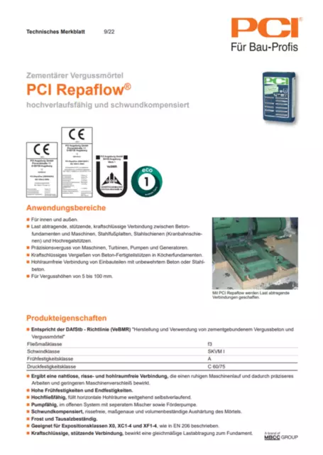 Malta per colata PCI Repaflow 25 kg macchine per colata piastre in acciaio guide in acciaio 2