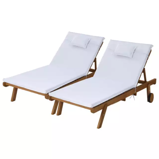 Gardeon 2pc Sun Lounge Wooden Lounger Outdoor Furniture Day Bed Wheel Patio Whit