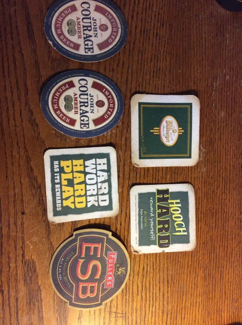LOT of 5 Vintage  Beer coasters. Courage, Fullers, Bitburger And More
