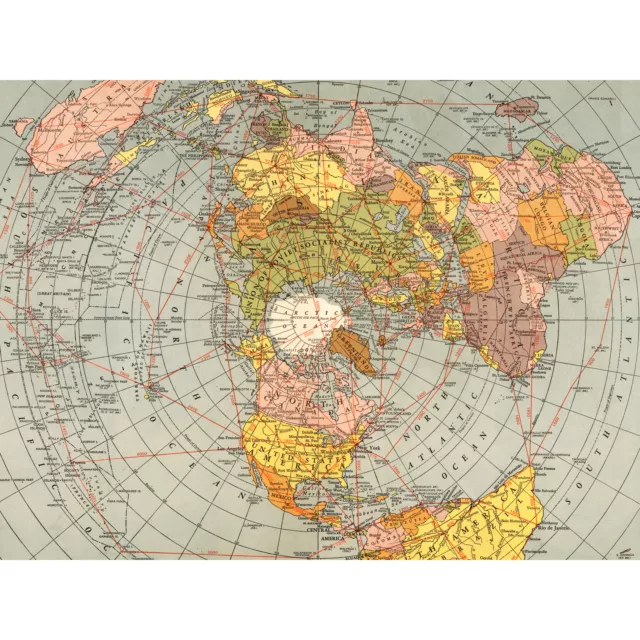 Map Matthews-Northrup 1943 World Polar Azimuthal Projection Huge Wall Art Poster