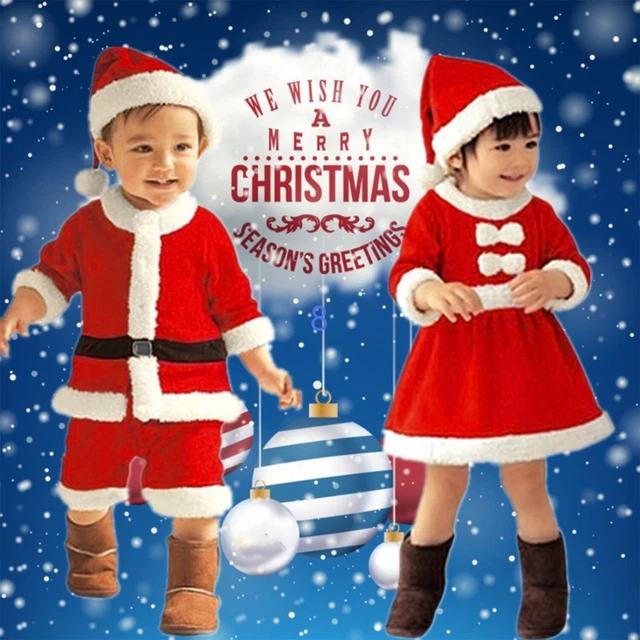 Kids Girls Boys Christmas Santa Claus Dress Xmas Hat Party Outfit Costume Set