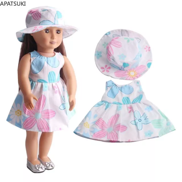 Blue Pink Floral Clothes Set For 18" American Doll Flower Dress Hat 1/4 Dolls
