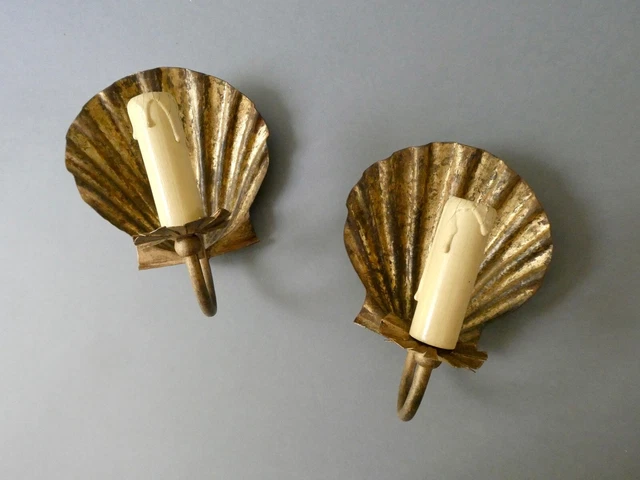 paire d'appliques coquille en métal doré