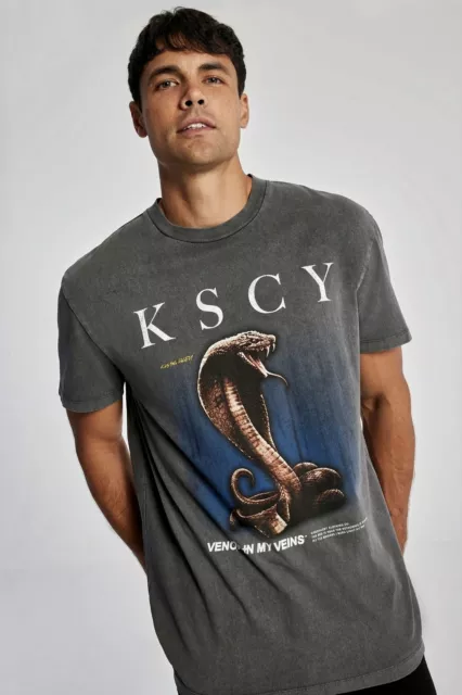 NEW Kiss Chacey KISS CHACEY Mens Venom Relaxed Tee Shirt Mineral Asphalt