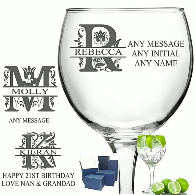 Personalised Engraved GIN glass 63cl Large MONOGRAM INITIAL NAME GIN GIFT DES 2