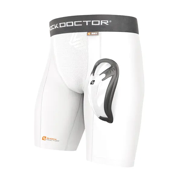 Shock Doctor Core Compression Shorts with Bio-Flex Athletic Cup WHITE Large