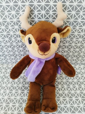 Elan PELUCHE DOUDOU PUBLICITAIRE MILKA  CERF RENNE ELAN MARRON ECHARPE MAUVE tbe 