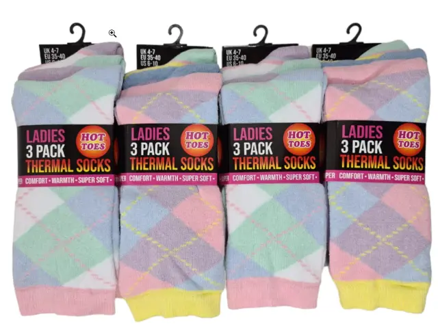 3-12 Pairs Ladies Women Argyle Design Thermal Socks Size 4-7