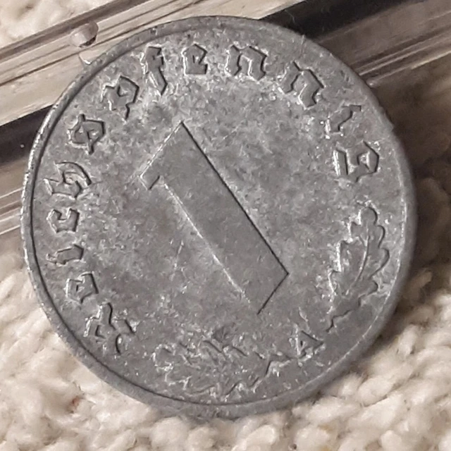 1942-A German 1 Reichspfennig ~ Germany ~ WW2 1pf Coin , Heavily Circulated Coin