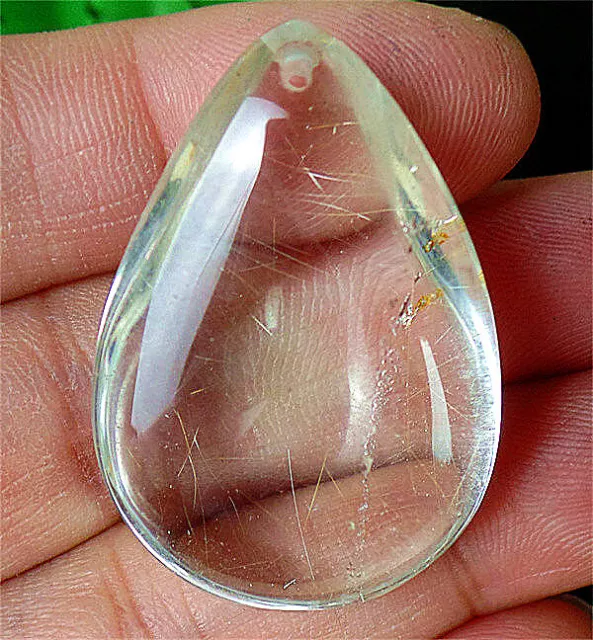 33x23x10mm Natural Gold Rutilated Quartz Crystals Teardrop Reiki Pendant BQ69221 2