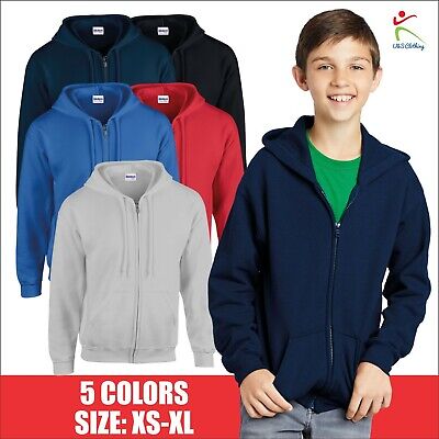 Gildan Heavy Blend Kids Full Zip Hooded Sweatshirt Jacket Plain Pullover Jumper