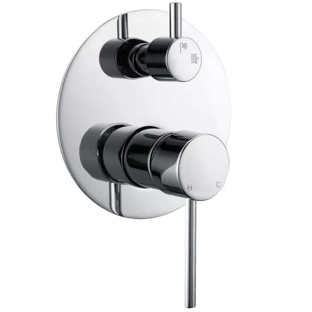 Chrome 2 Way Shower Mixer Valve Diverter Concealed Manual Bathroom Tap Round