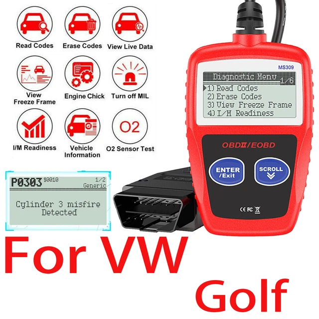 Can bus obd2 ii car code reader scanner diagnostic tool ms 309 for golf