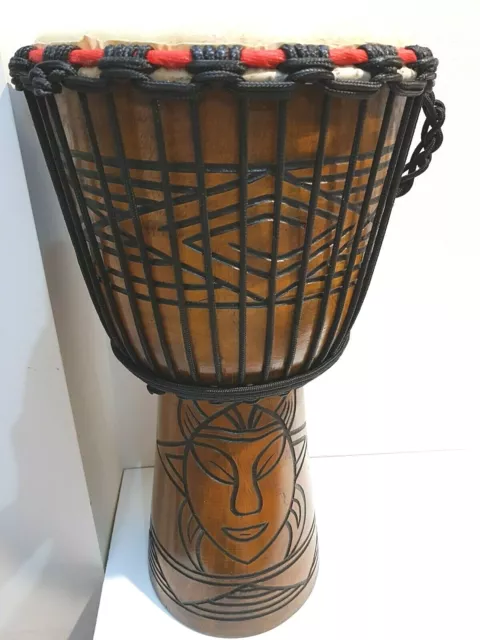 Pro Quality Mahogany Wood Bongo Djembe Drum Carved Norse Face 50Cm 9-9.5" Head