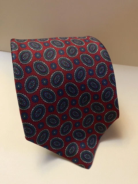 HARVE BENARD Men's 100% Silk Necktie Designer Red And Blue Vintage 3 1/2” X60”