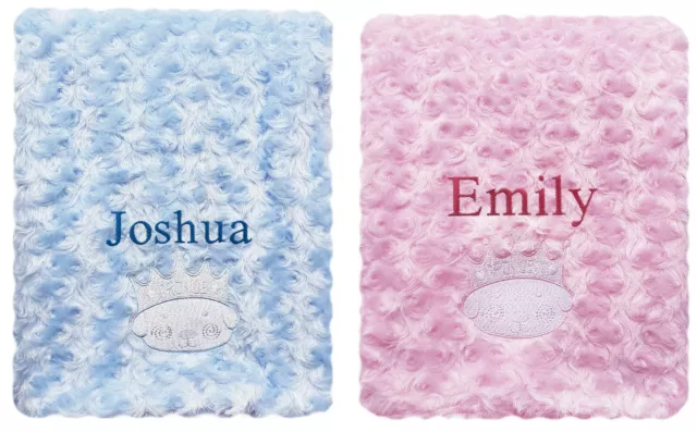 Baby Mädchen Junge Prinz Prinzessin personalisierte Decke bestickt Name rosa blau