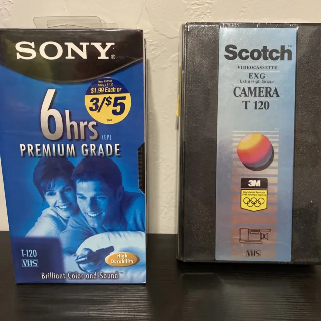 VHS SONY (3) T120VRH Premium Grade VHS & 1 Scotch T120 EXG Video Tapes ...