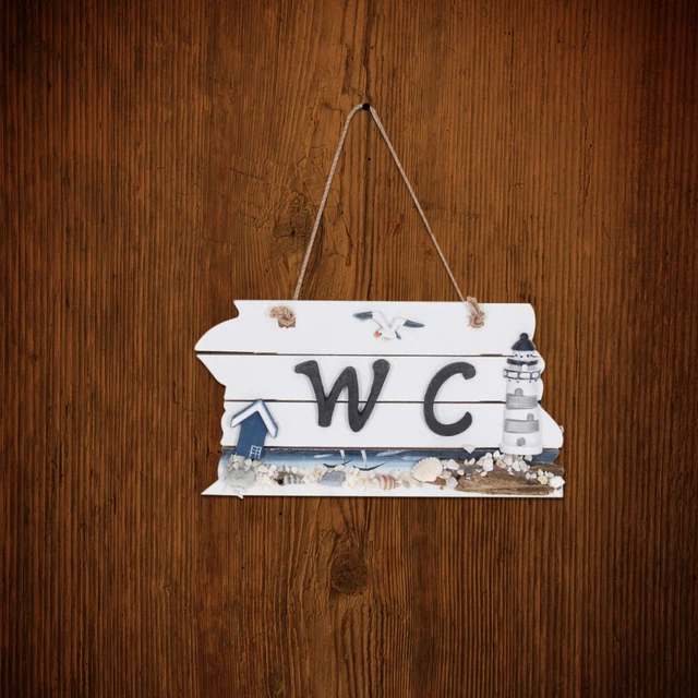 iTemer - Targa in legno da appendere in stile mediterraneo, per WC e bagno, con scritta in lingua inglese WC