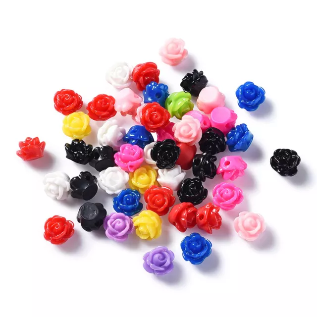 50Pcs Rose Flower Opaque Resin Beads For DIY Craft Jewelry Making Design Decorat