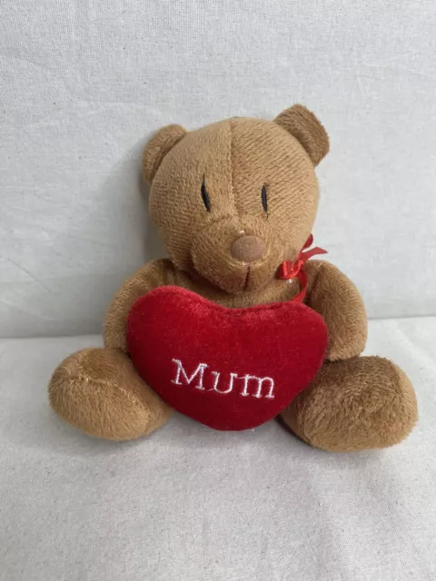 Kleiner brauner Teddybär Mutter rotes Herz sitzendes Geschenk 6" Muttertag Stofftier süß