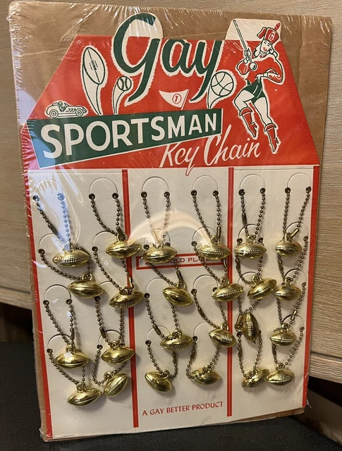 Vintage 1950's Gay Sportsman 24K Gold Plated Football Key Chain Display FULL NOS