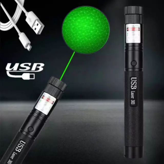 5000Miles 532nm Strong Beam Green Laser Pointer Pen USB Lazer Torch Rechargeable