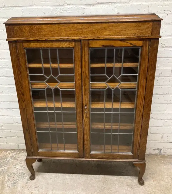 Antique Edwardian Glazed Oak Two Door Floor Standing Bookcase (Can Deliver)