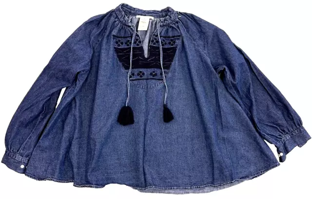 Anthropologie Chambray Top Womens Small Ne Quittez Pas Chambray Boho Hippie