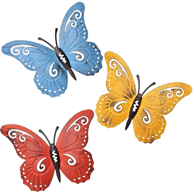Metal Butterfly Wall Art Hanging Decor Wrought Iron Ornament Crafts Set of 3