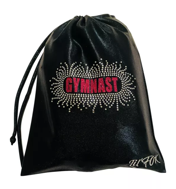 GRIP BAG FOR GIRLS GYMNASTICS GIFT Shiny Foiled Lycra with Rhinestones 20 x 26cm 2