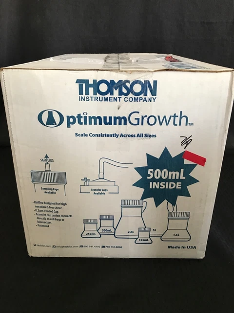 (25) THOMSON 500mL PP Optimum Growth Graduated Cell Culture Flask Vent Cap