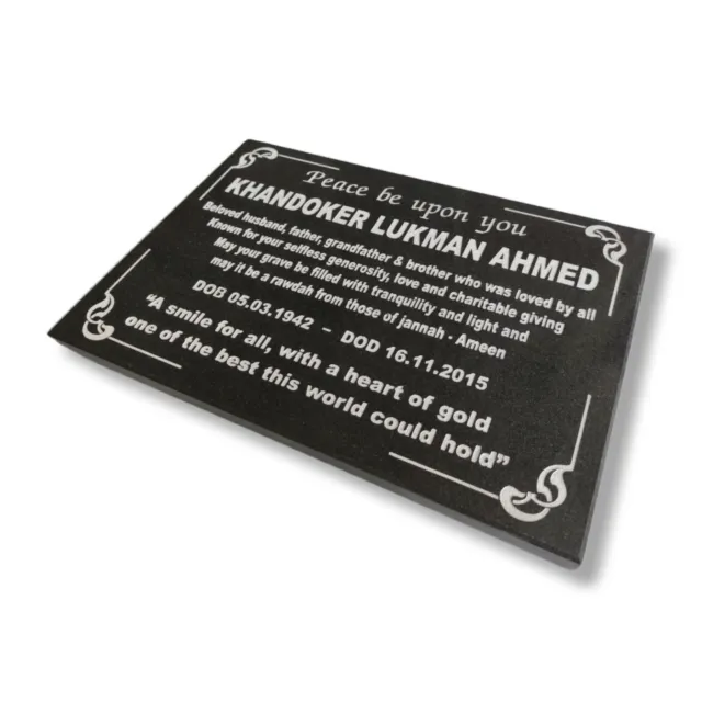 White Engraved Black Granite Memorial Grave Marker Headstone Cemetery Plaque