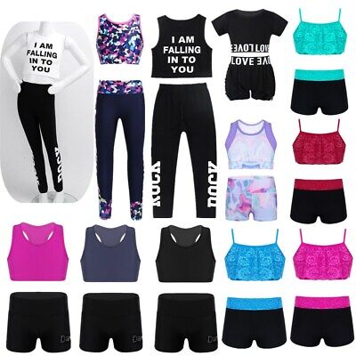 Girls Baby Sports Tankini Activewear Outfit Dance Crop Top+Bottom Set Dancewear
